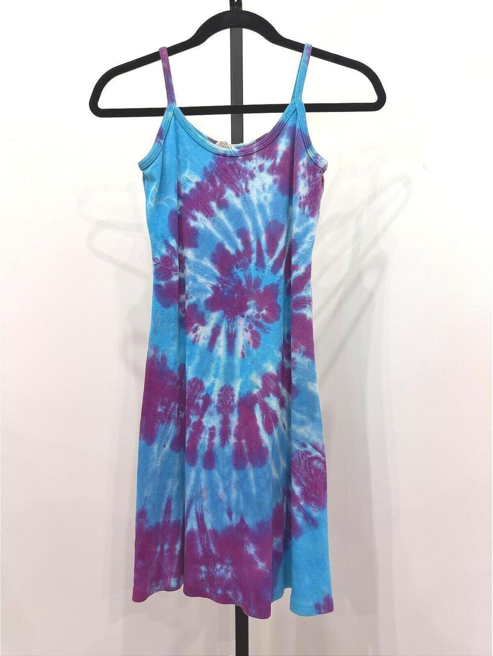 Dharma Trading Co. Blue Purple Tie-Dye Spaghetti Strap Dress Size S 100% Cotton